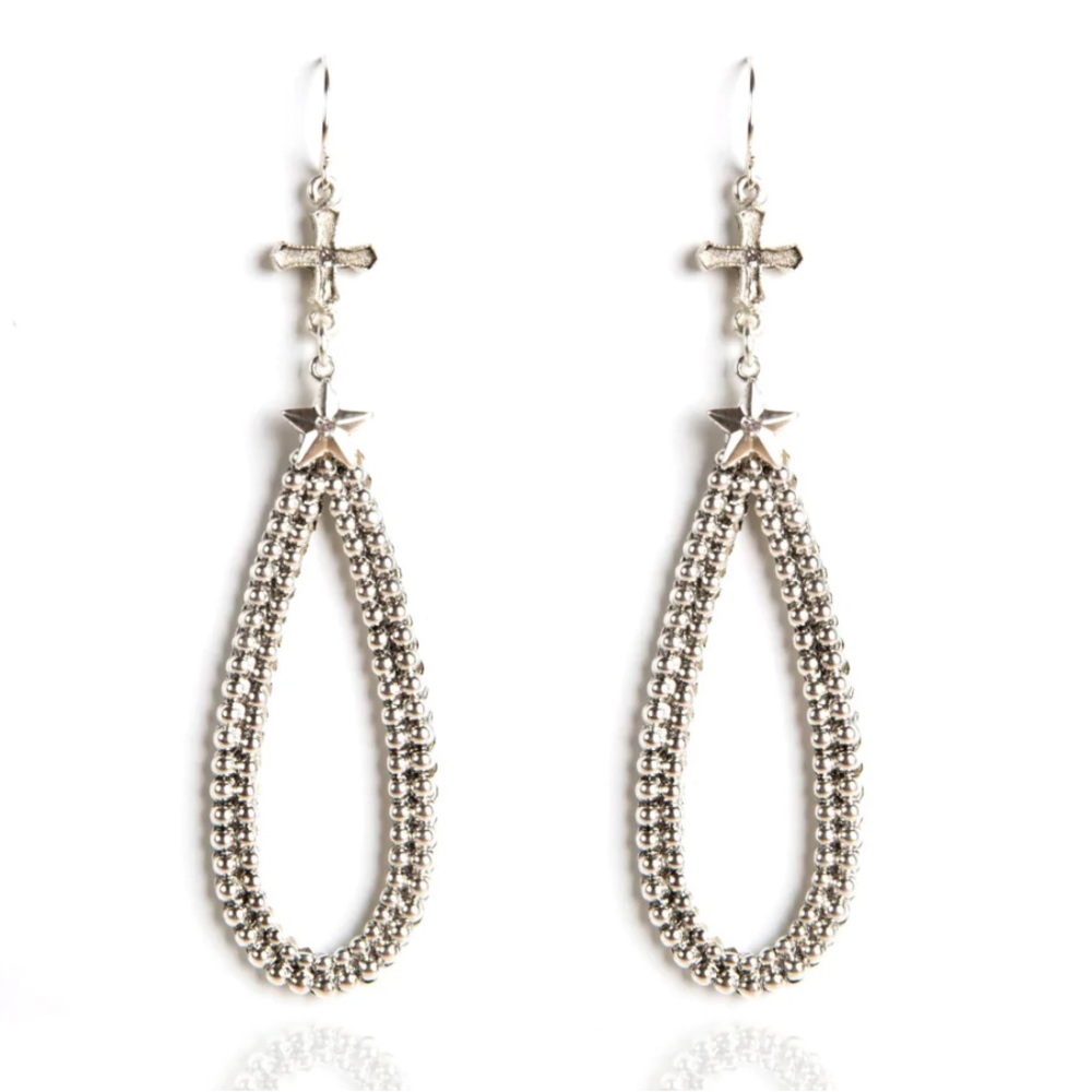 Peace Cross Tear Drop Hook Earrings